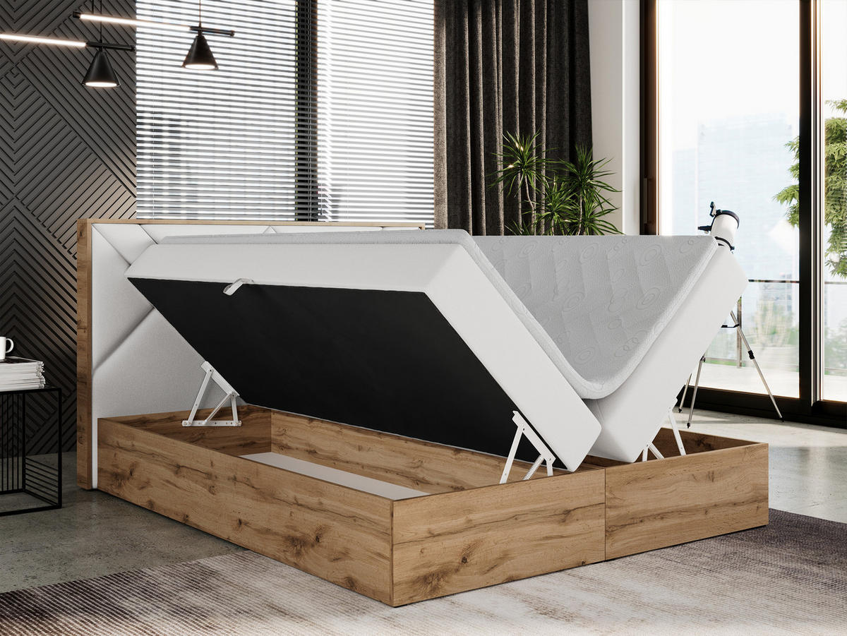 BOXBETT GUNAR - 120/200 Weiß Kunstleder - H3 - Weiß, Holz/Textil (120/200cm) - MKS