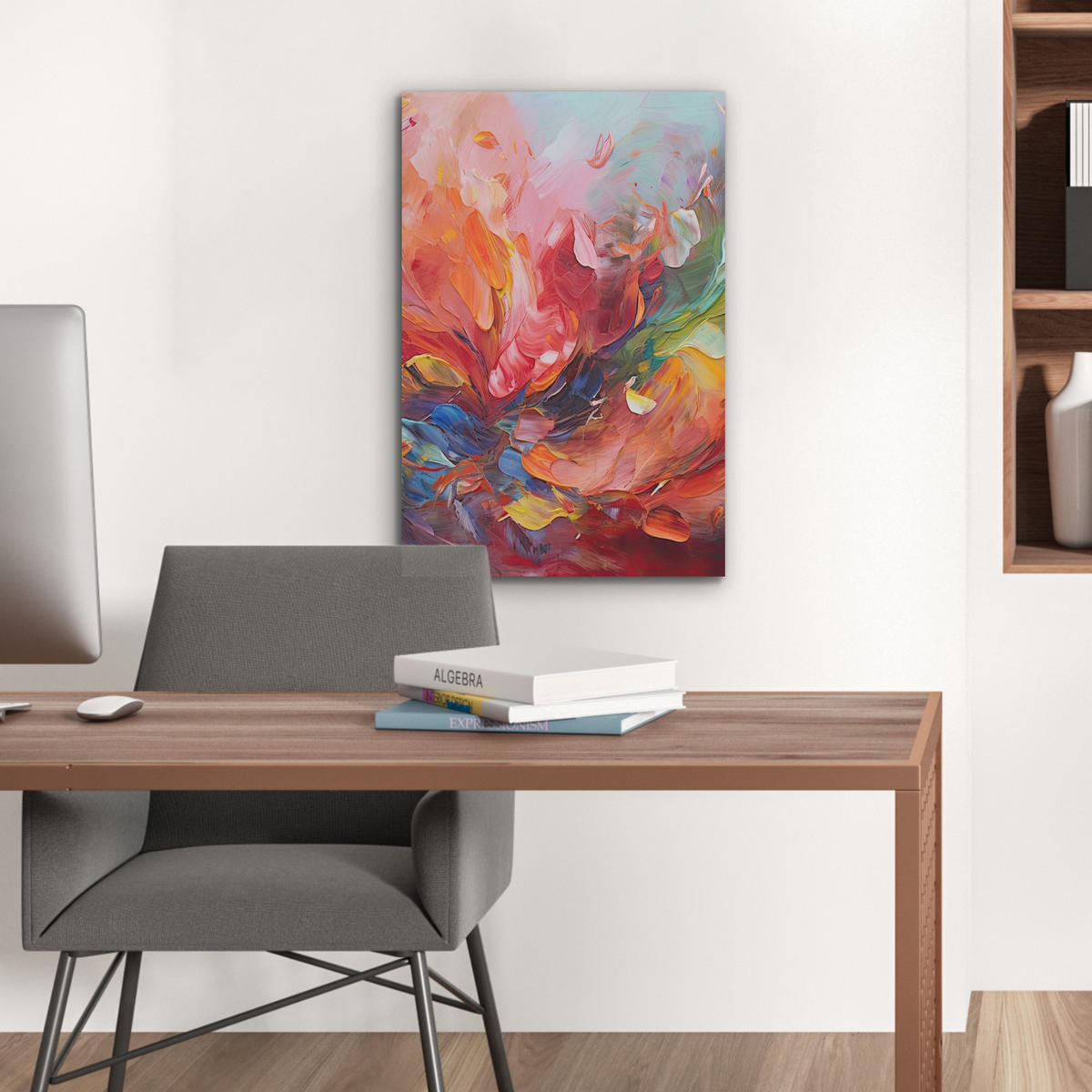 AKUSTIKBILD Ölgemälde - Kunst - Abstrakt - Farbenfroh Kunstdruck Schlafzimmer 50x70 cm - Altrosa, Kunststoff (50/70/0.9cm) - MuchoWow