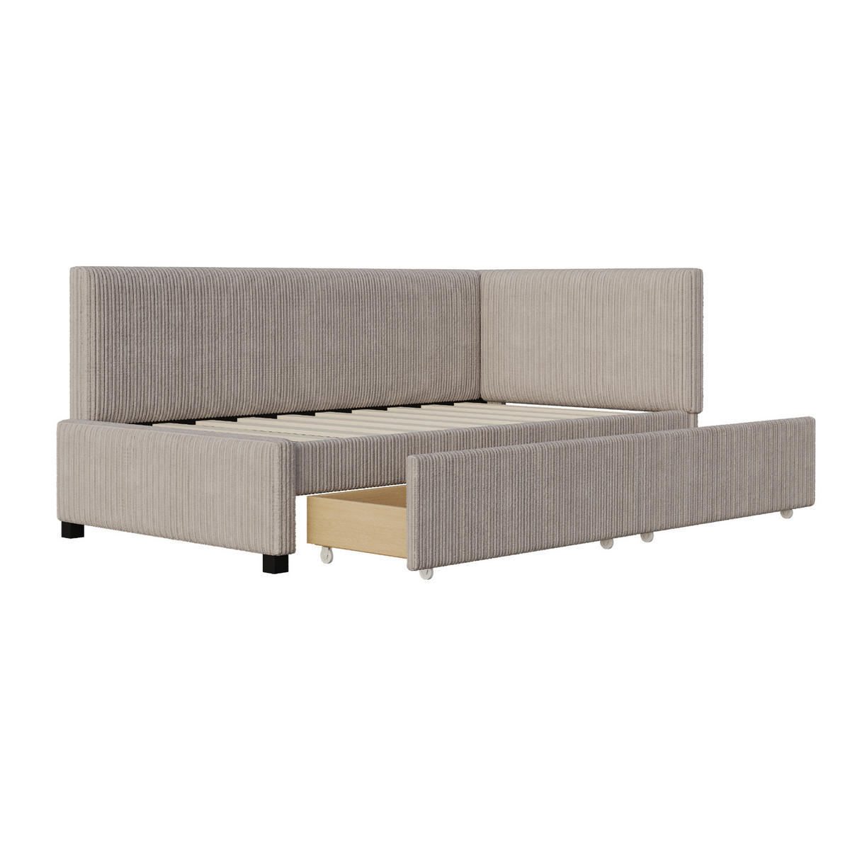 POLSTERBETT 90/200 cm Grau aus Stoff mit 2 Stauraumschubladen - Grau, Leder (90/200cm) - OKMYHOME