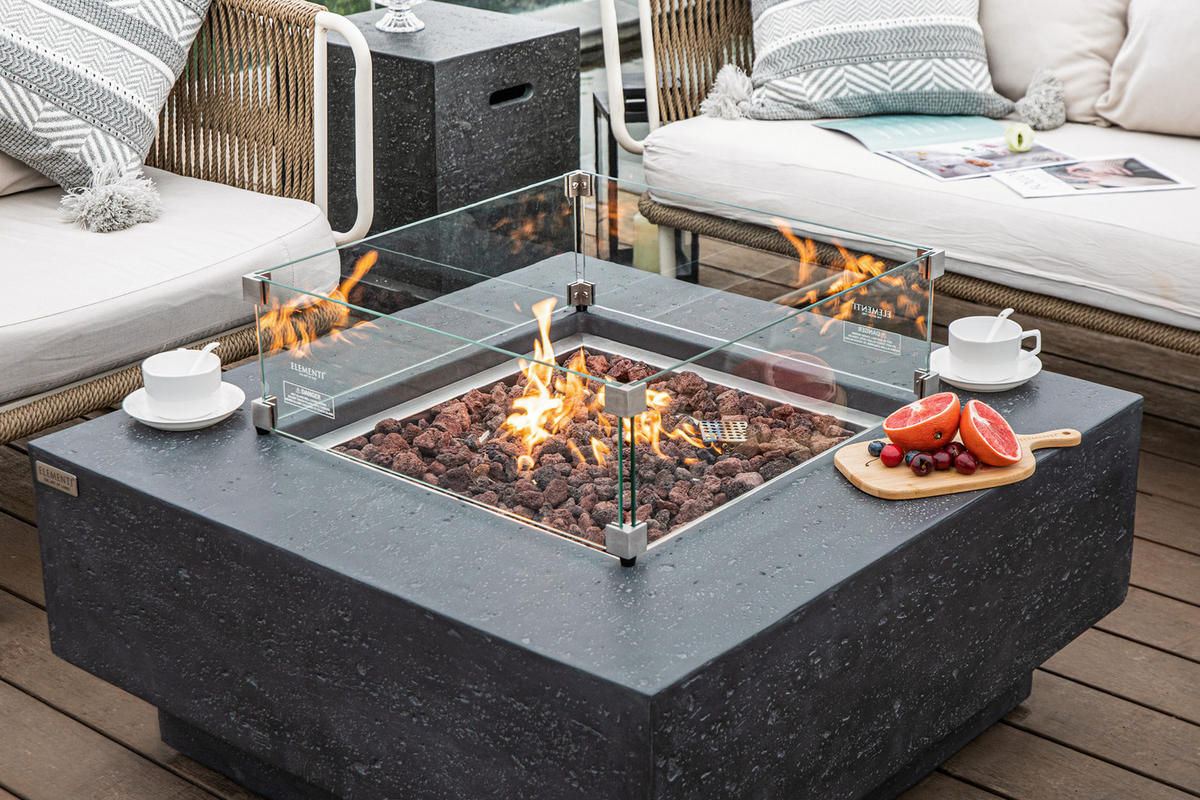 FEUERTISCH Manhattan Gasfeuerstelle aus GFRC-Beton 91/91/40 cm - Dunkelgrau, Naturmaterialien (91/40/91cm) - Elementi