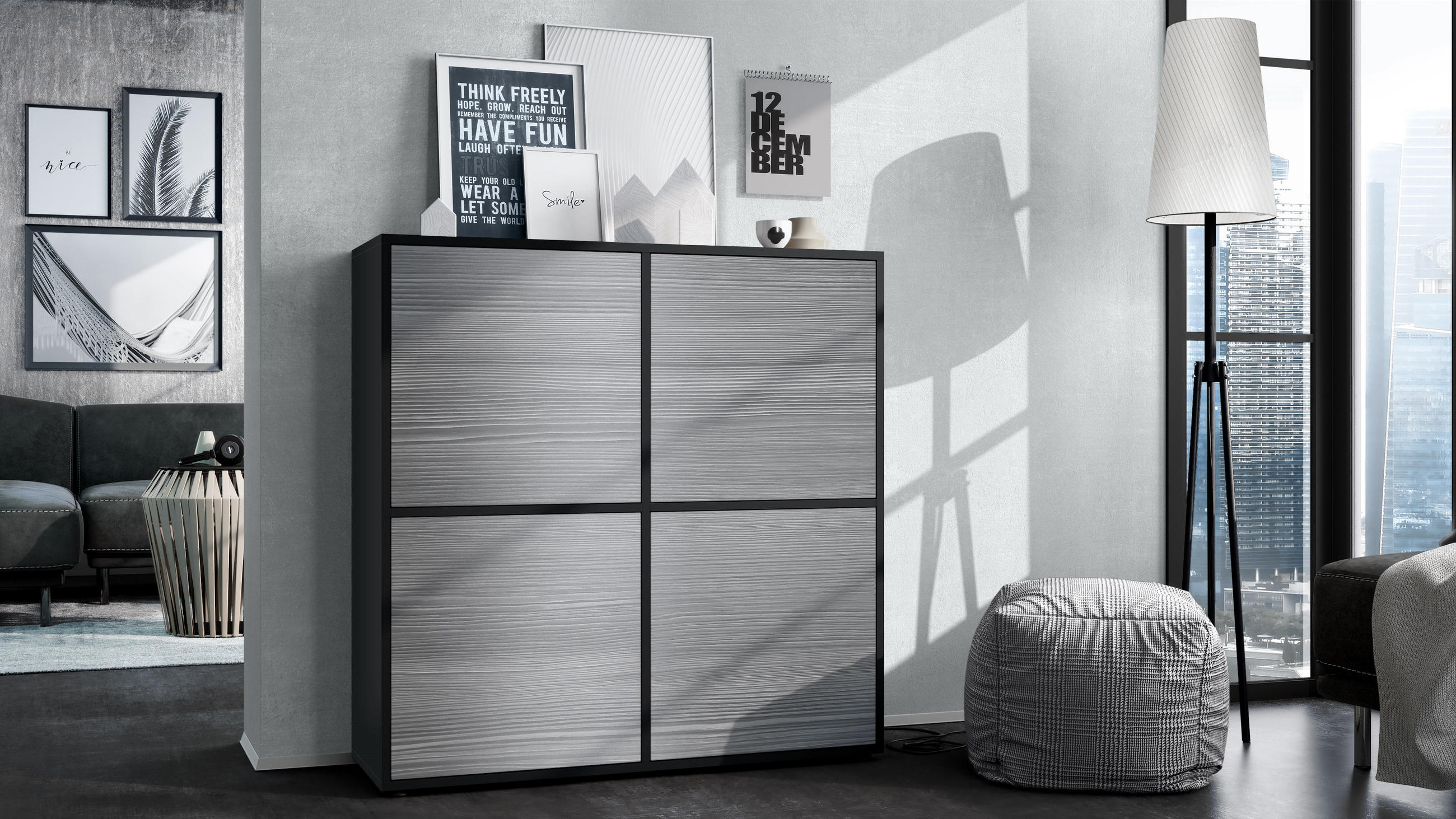HIGHBOARD Cuba Türen in Avola-Anthrazit - Anthrazit, Holzwerkstoff (104/105.5/35.5cm) - Vladon