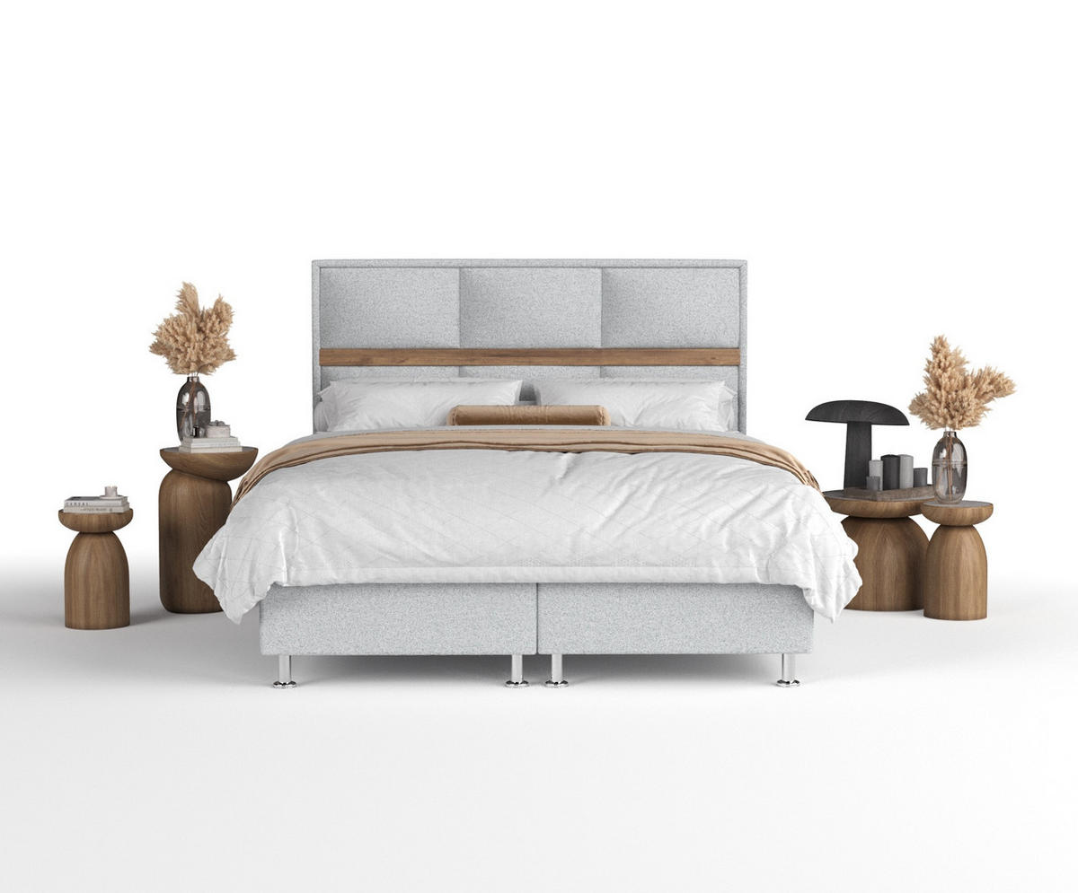 BOXSPRINGBETT Soto Hellgrau 200/200 cm mit Latex-Topper - Silberfarben/Hellgrau, Holz/Holzwerkstoff (200/200cm) - Maison de Reve