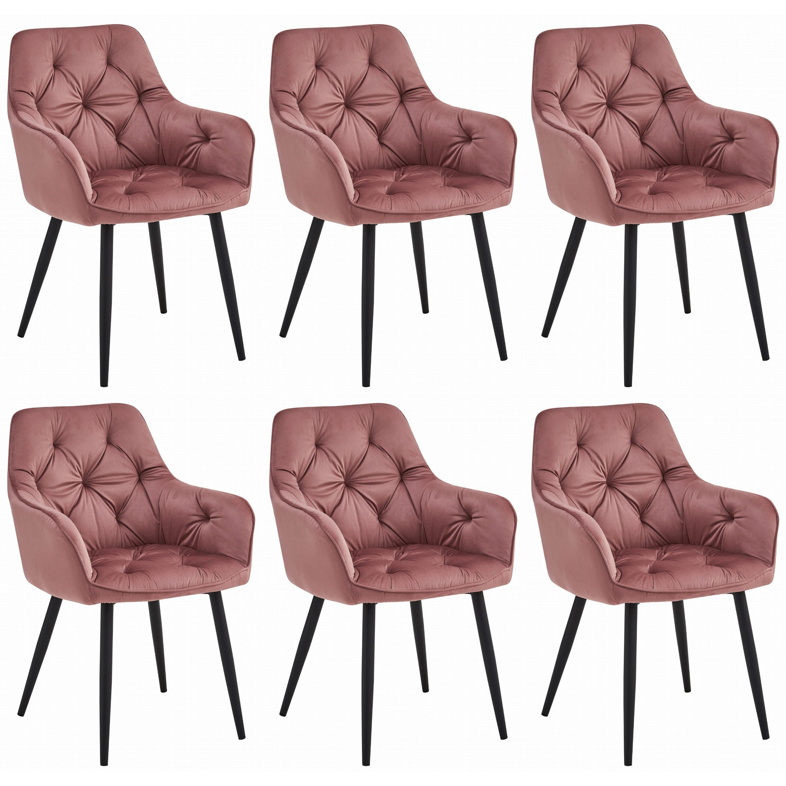 STUHL IRGOLI 6-er Set, Rosa, Schwarz, mit Samtstoff gepolstert - Rosa, Textil/Metall (56/84/62cm) - Komodee