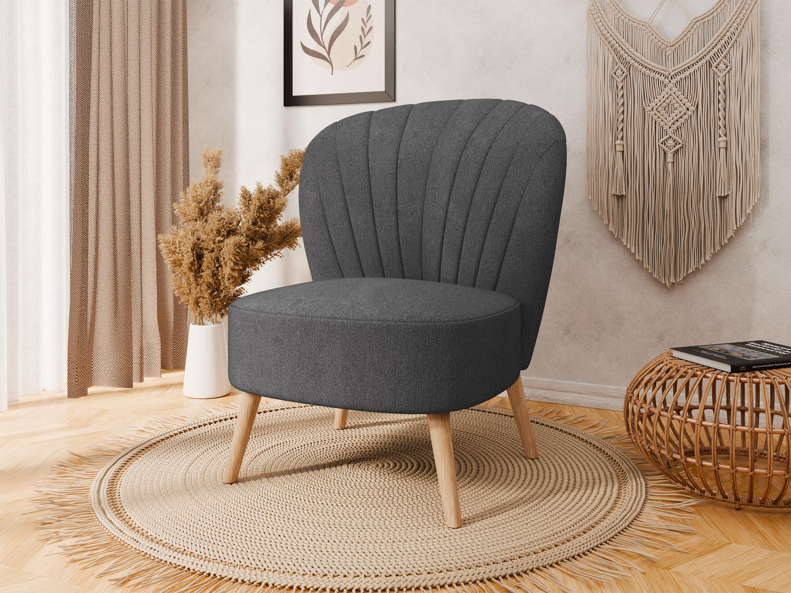 SESSEL Lumora mit Holzbeinen Dunkelgrau - Dunkelgrau, Holz (68/82/78cm) - Panda Möbel