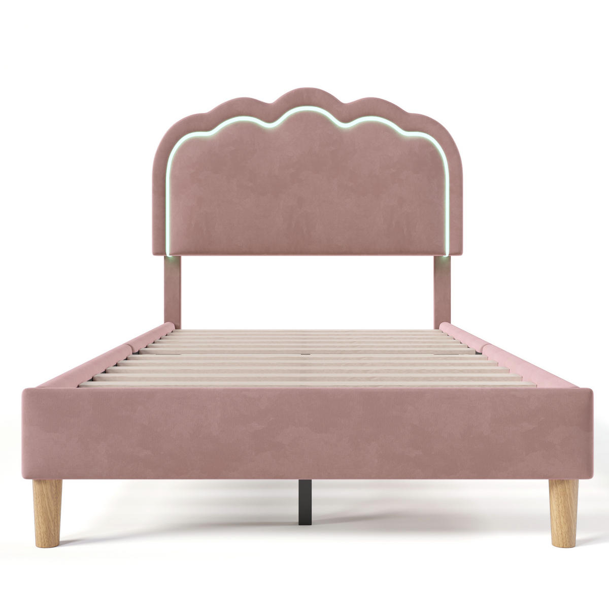 BETT mit LED-Kopfteil 90x200 cm Samt Pink - Pink, Metall (90/200cm) - Meubliv