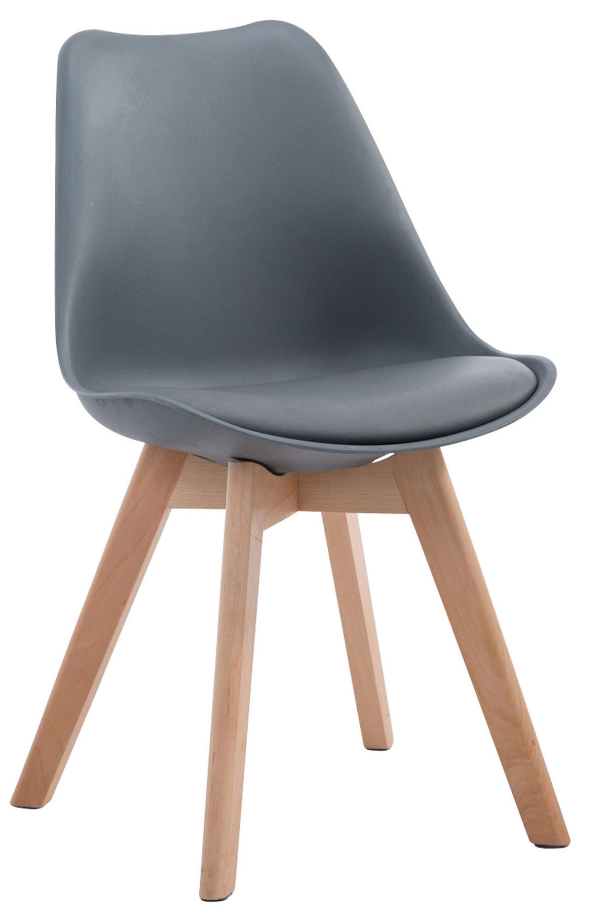 STUHL Lederlook grau - Eukalyptusholzfarben/Grau, Holz/Textil (48/84/41.5cm) - CLP