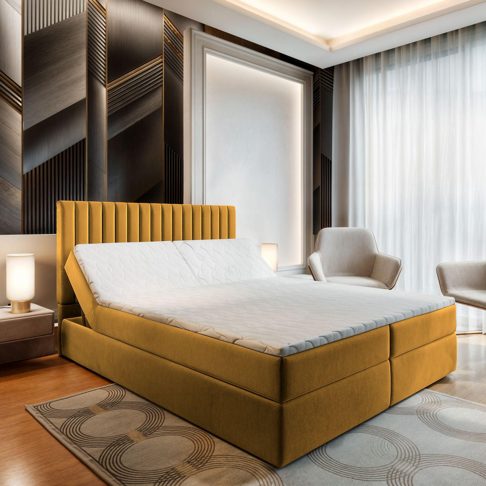 BOXBETT MURLO 140x200 cm mit Matratze und Topper - Gelb - Gelb, Holz (140/200cm) - MASSENO