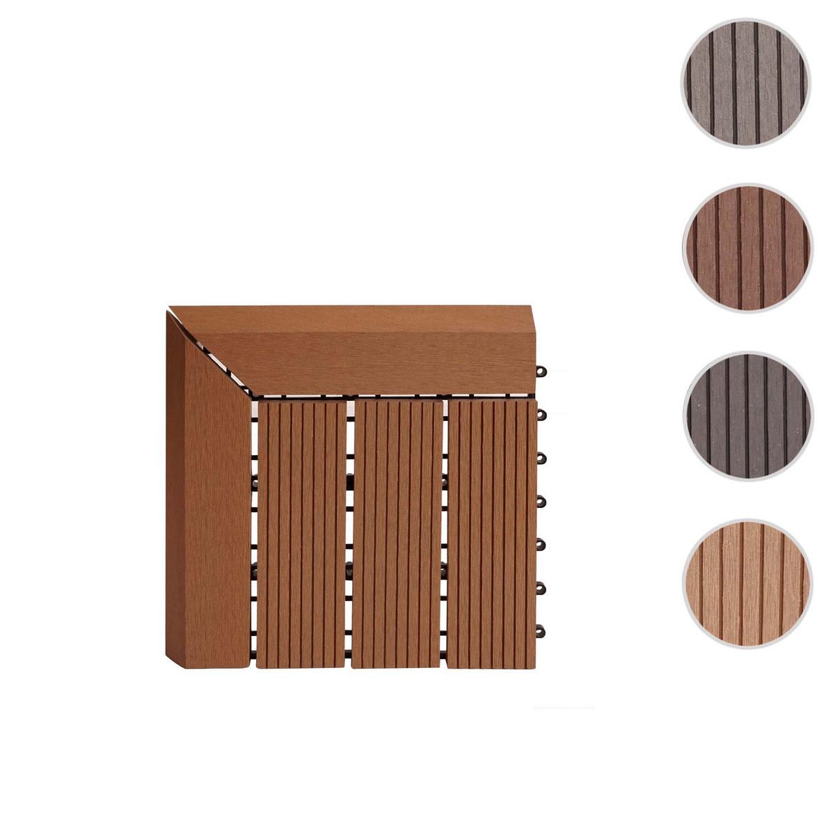 WPC ECK-BODENFLIESE + Abschluss 30x30cm links Teak linear - Teakfarben, Kunststoff (30/30/2cm) - BERLINLODGE