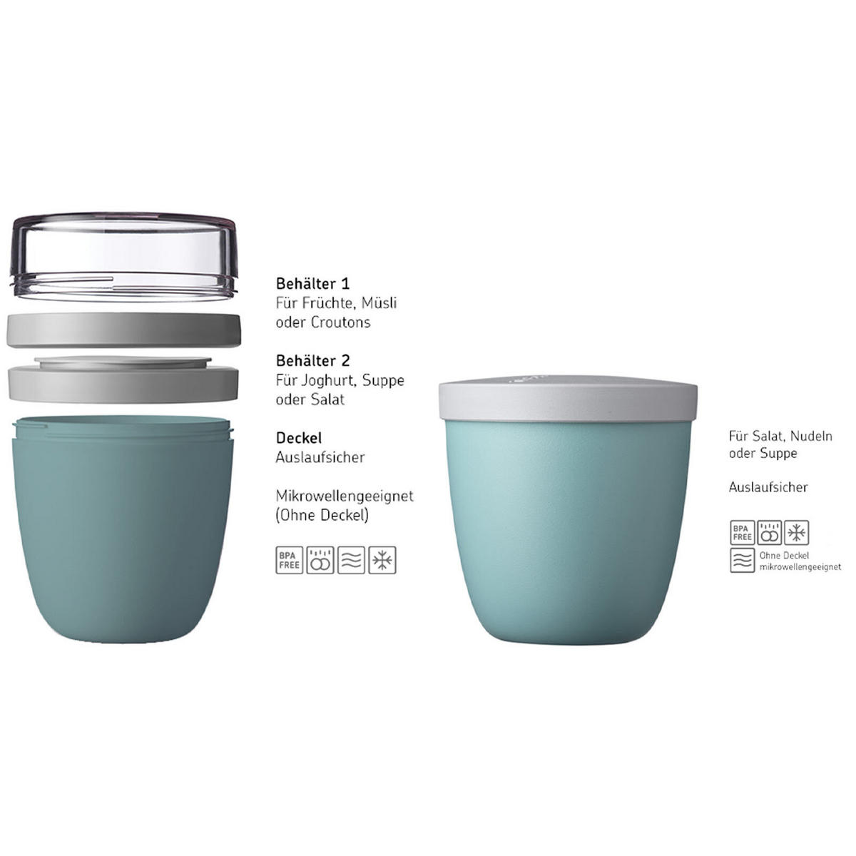 LUNCHPOT SWITCH Ellipse Nordic Green 500 ml (+ 200 ml) - Türkis, Kunststoff (10.7/15.1/10.7cm) - Mepal