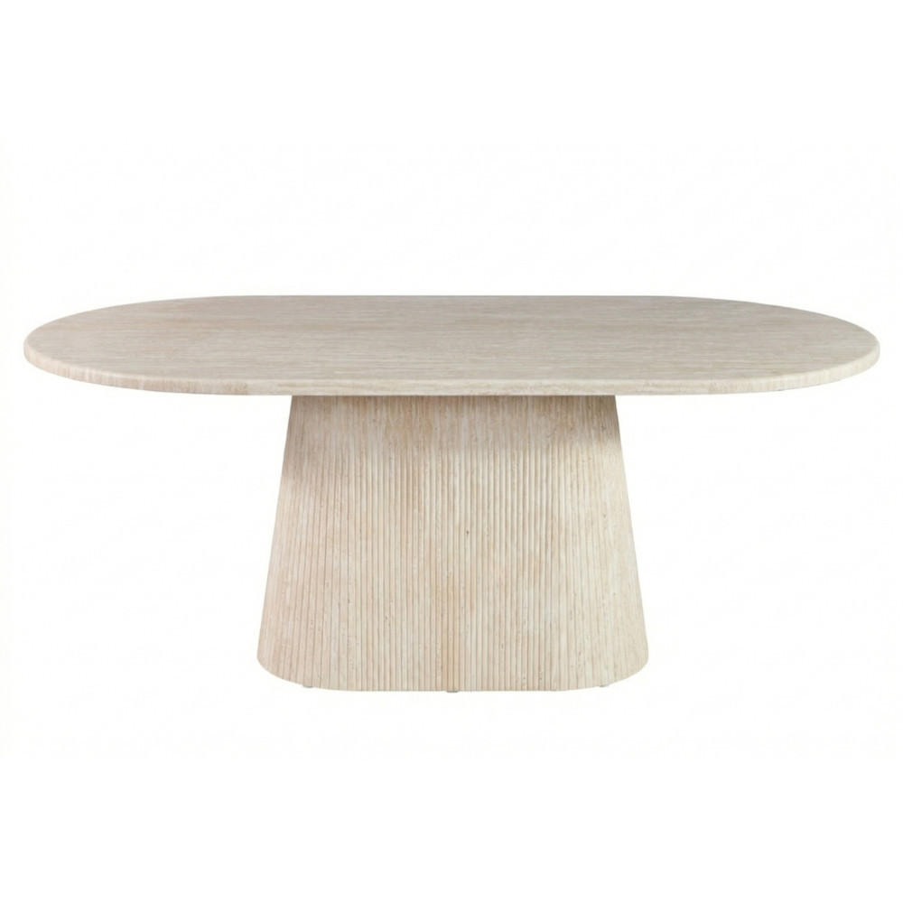 ESSTISCH Dervio beige oval Travertinoptik 200/100/75 cm - Beige, Holz/Stein (200/100/75cm) - alesvelt