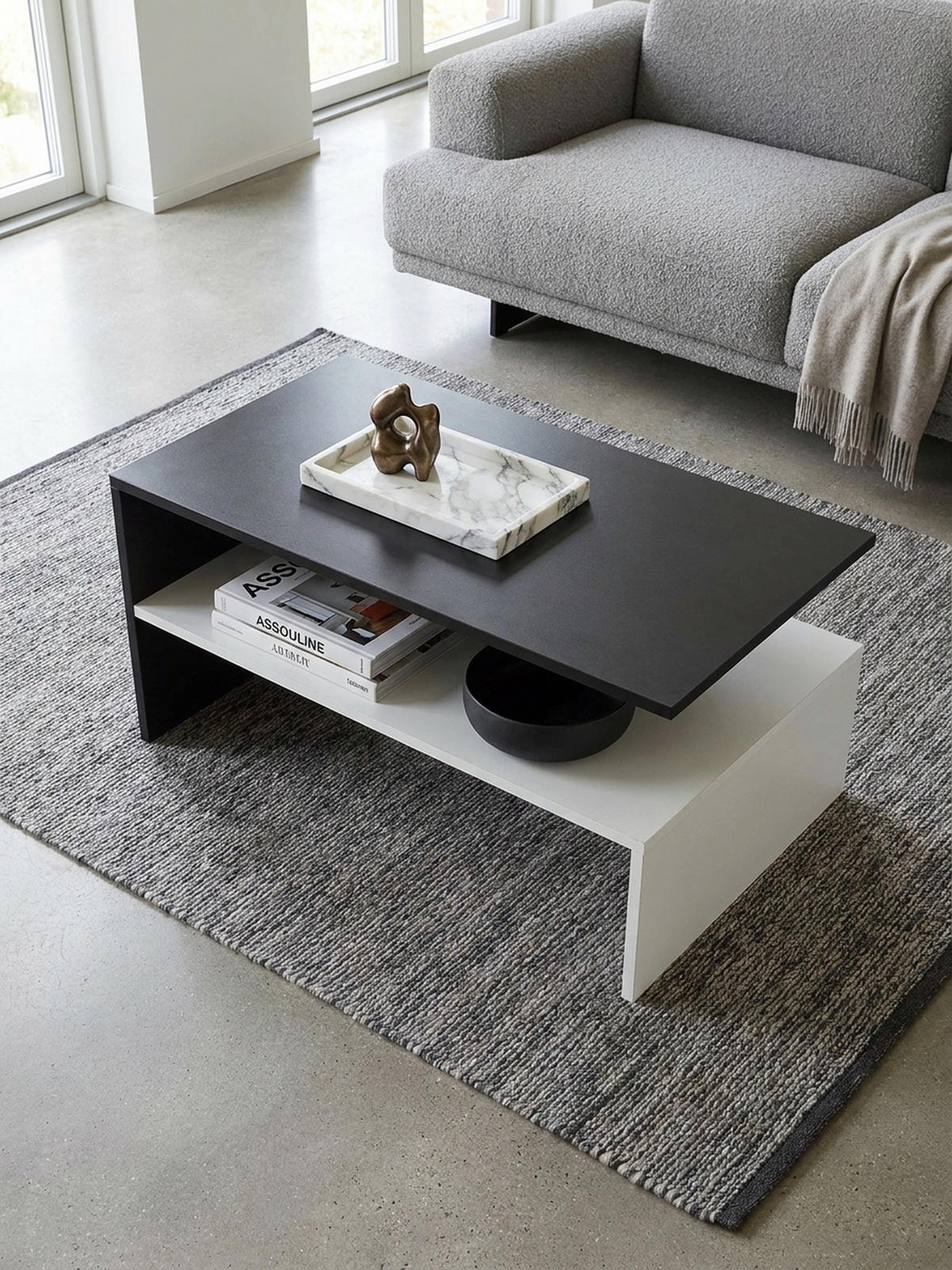 COUCHTISCH Zweifarbig Schwarz Weiß, 90x60 cm, Melaminharzbeschichtet - Weiß, Holz (60/90/43cm) - KADIMA DESIGN