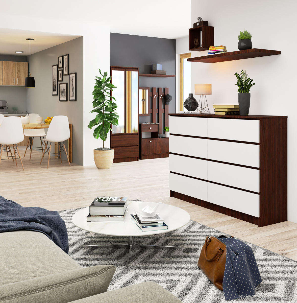 KOMMODE Dunkelbraun, Weiß 99/138/40 - Dunkelbraun/Weiß, Holzwerkstoff (138/99/40cm) - RAUMHIRSCH FURNITURE