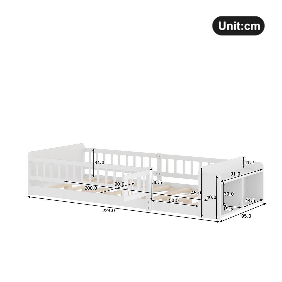KINDERBETT 90/200 cm Weiß aus Kiefernholz und MDF mit offenem Stauraum - Weiß, Holz (90/200cm) - OKMYHOME