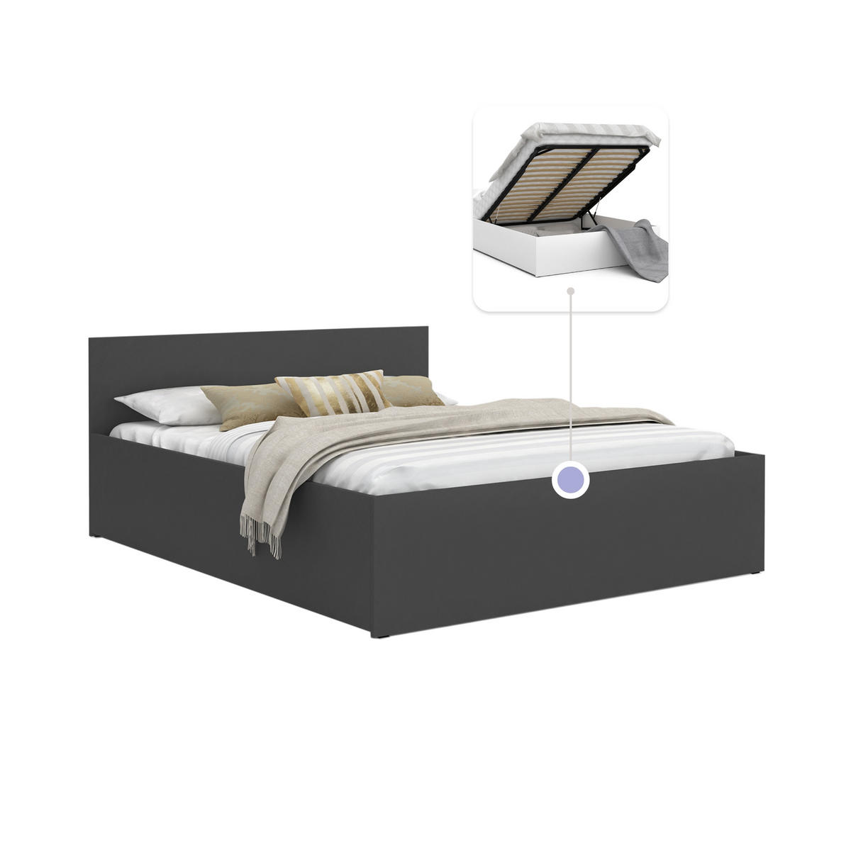 DOPPELBETT Sydney LUX 160x200 cm, Grau - Grau, Textil (160/200cm) - Fedve