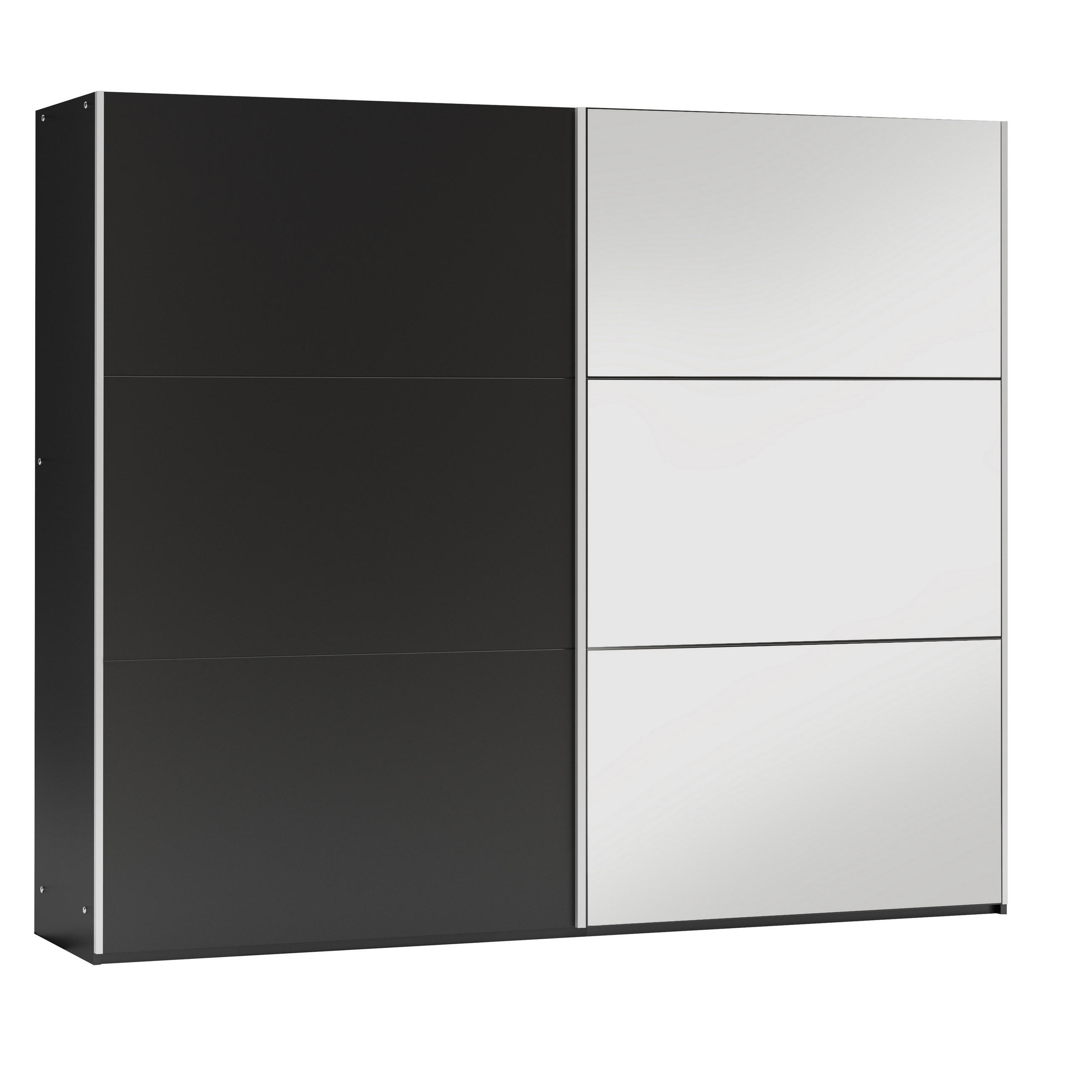 SCHWEBETÜRENSCHRANK IVERN 250/215/65 cm 2-türig mit Spiegel Schwarz - Schwarz, Holzwerkstoff (250/215/65cm) - MASSENO