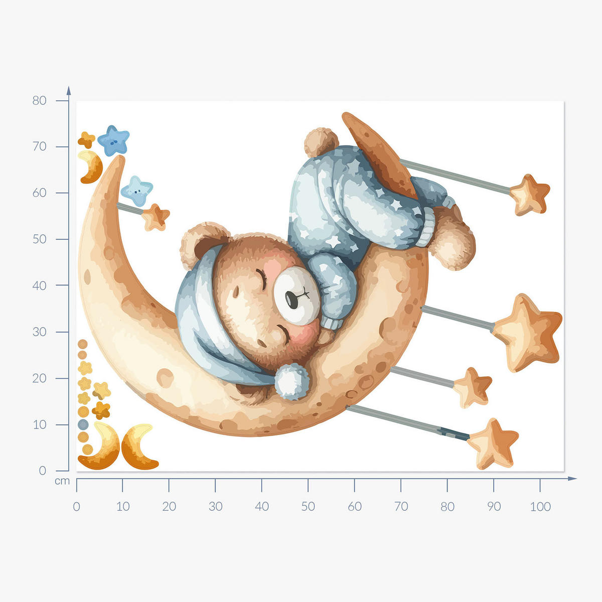 WANDAUFKLEBER 80x105cm - Schlafender Bär - Multicolor, Kunststoff (80/105/0.1cm) - Wallfluent