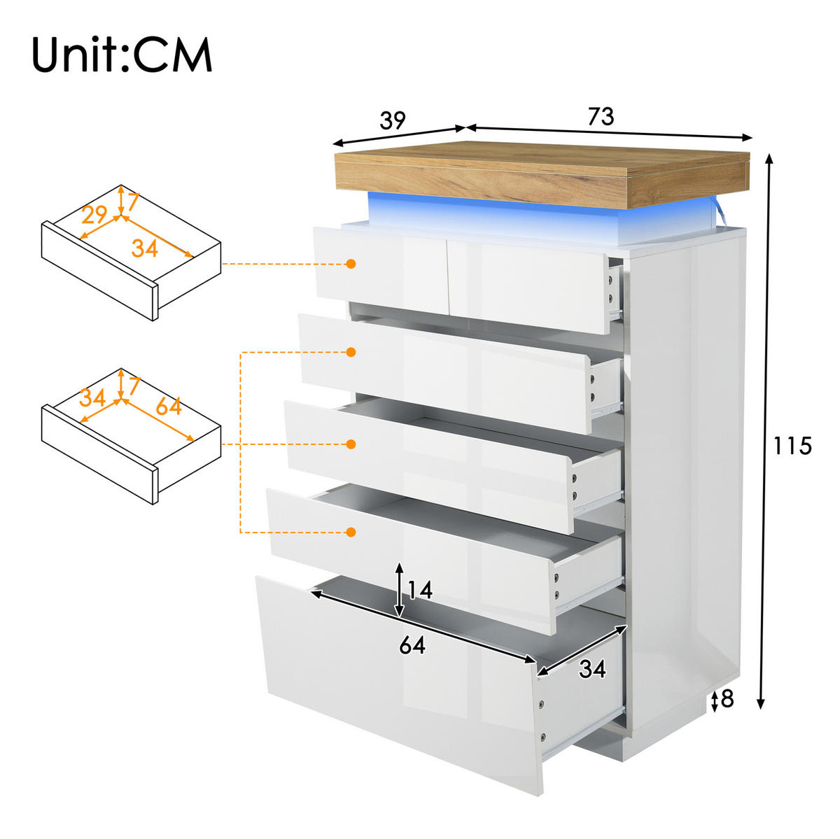 SIDEBOARD 73/115/39 cm Weiß aus Spanplatte und MDF mit LED-Beleuchtung - Weiß, Holzwerkstoff (39/115/73cm) - OKMYHOME