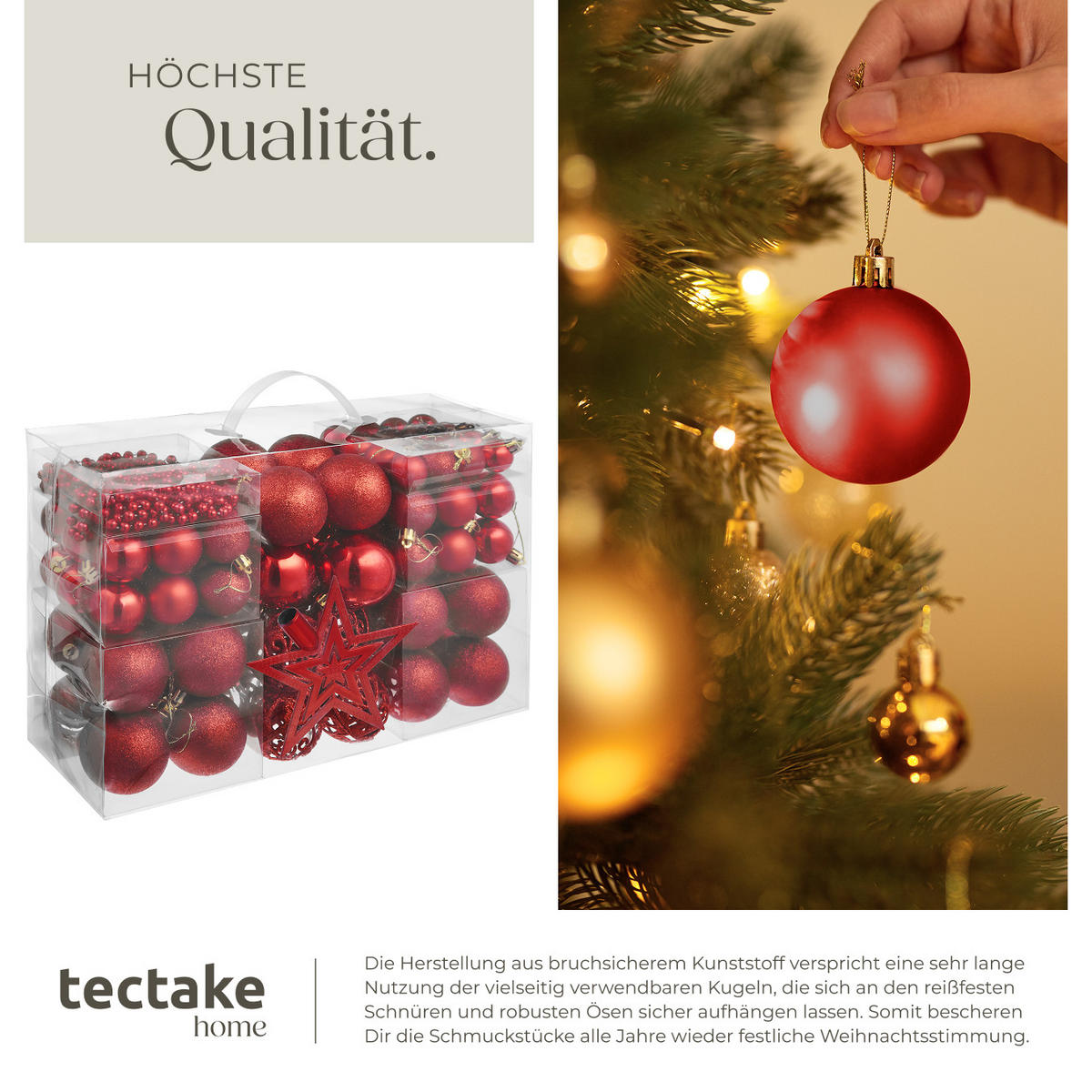 WEIHNACHTSKUGELN ,Durchmesser 3, 4 und 6 cm,rot - Rot, Textil (6/6/6cm) - tectake