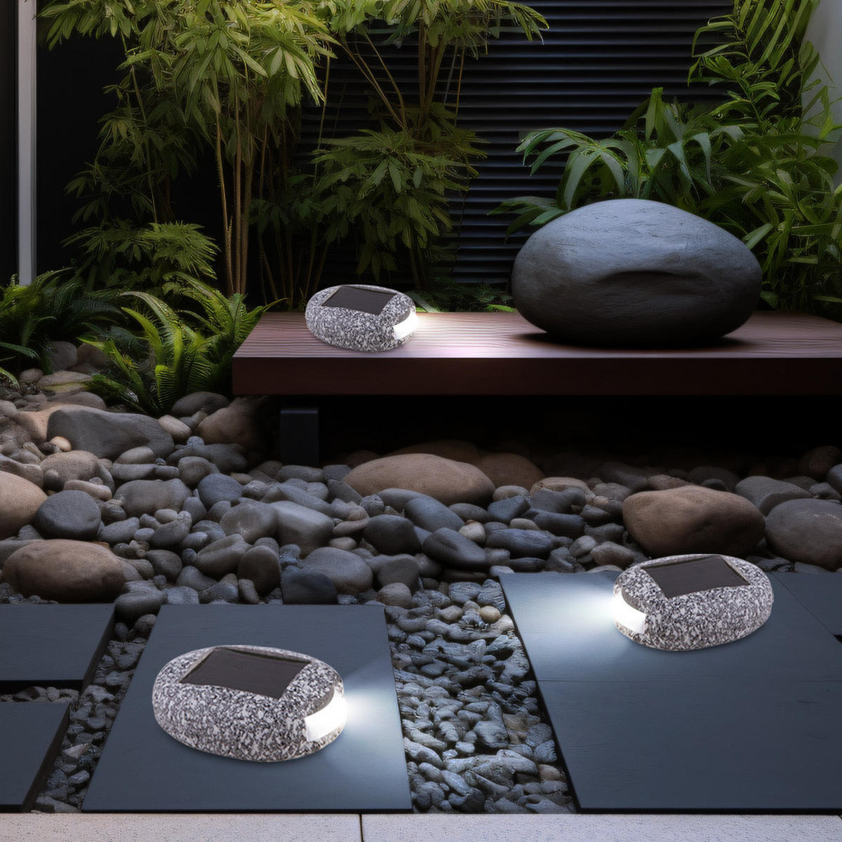 LED AUSSENLEUCHTE Steinoptik Grau 3er Set - Grau, Kunststoff (8.5/6.5/2.5cm) - Globo Lighting