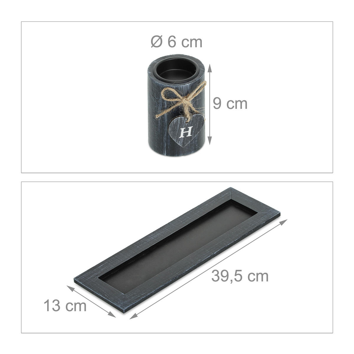 TEELICHTHALTER - Schwarz, Holzwerkstoff/Stein (10.5cm) - Relaxdays