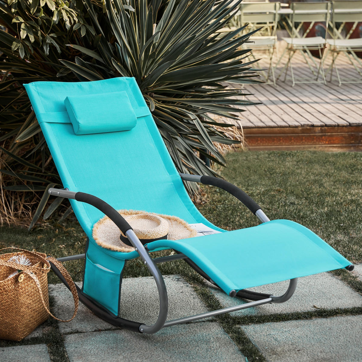 SONNENLIEGE 2er Set Blau - Türkis, Metall (63/83/150cm) - SoBuy