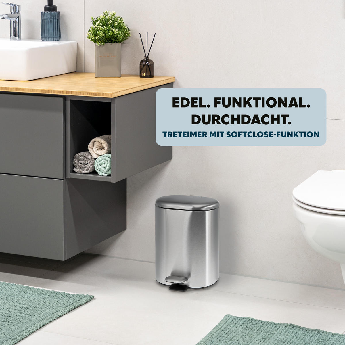 TRETEIMER 6 Liter BARBENA, silber, Edelstahl - Edelstahlfarben, Metall (24/31/22cm) - bremermann