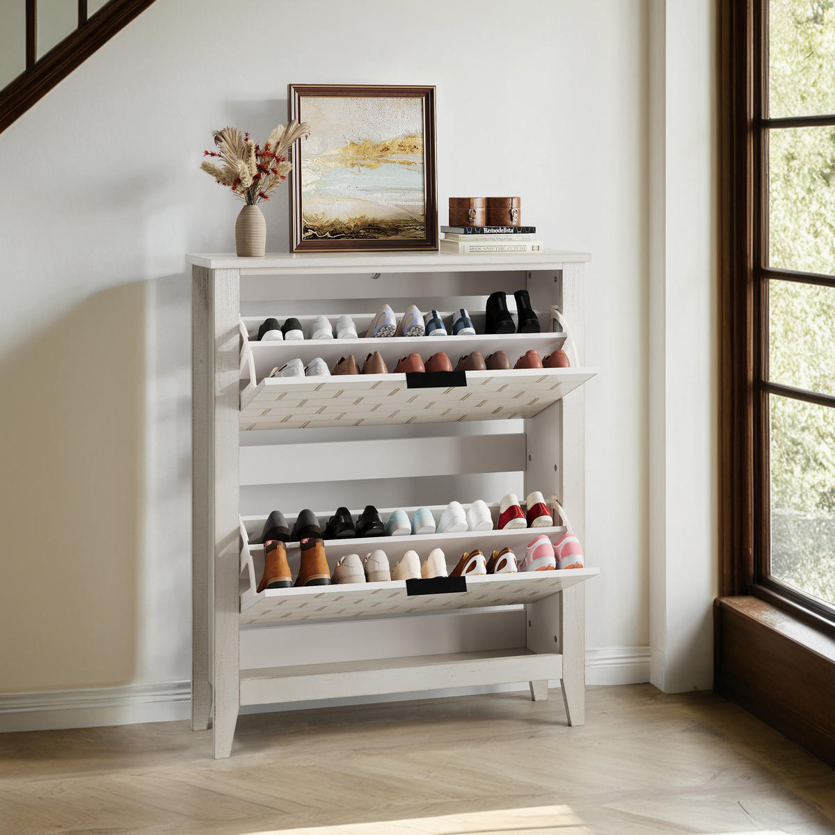 SCHUHSCHRANK aus MDF & Spanplatte in Weiß mit 2 Schubladen - Weiß, Holzwerkstoff (80/97.5/24cm) - Modfu