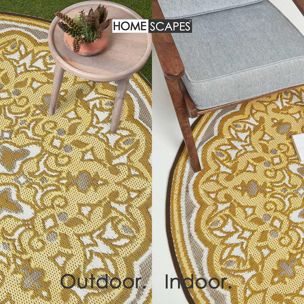 OUTDOORTEPPICH Rae orientalisch gemustert rund 180 cm - Gelb, Kunststoff (180/180cm) - Homescapes
