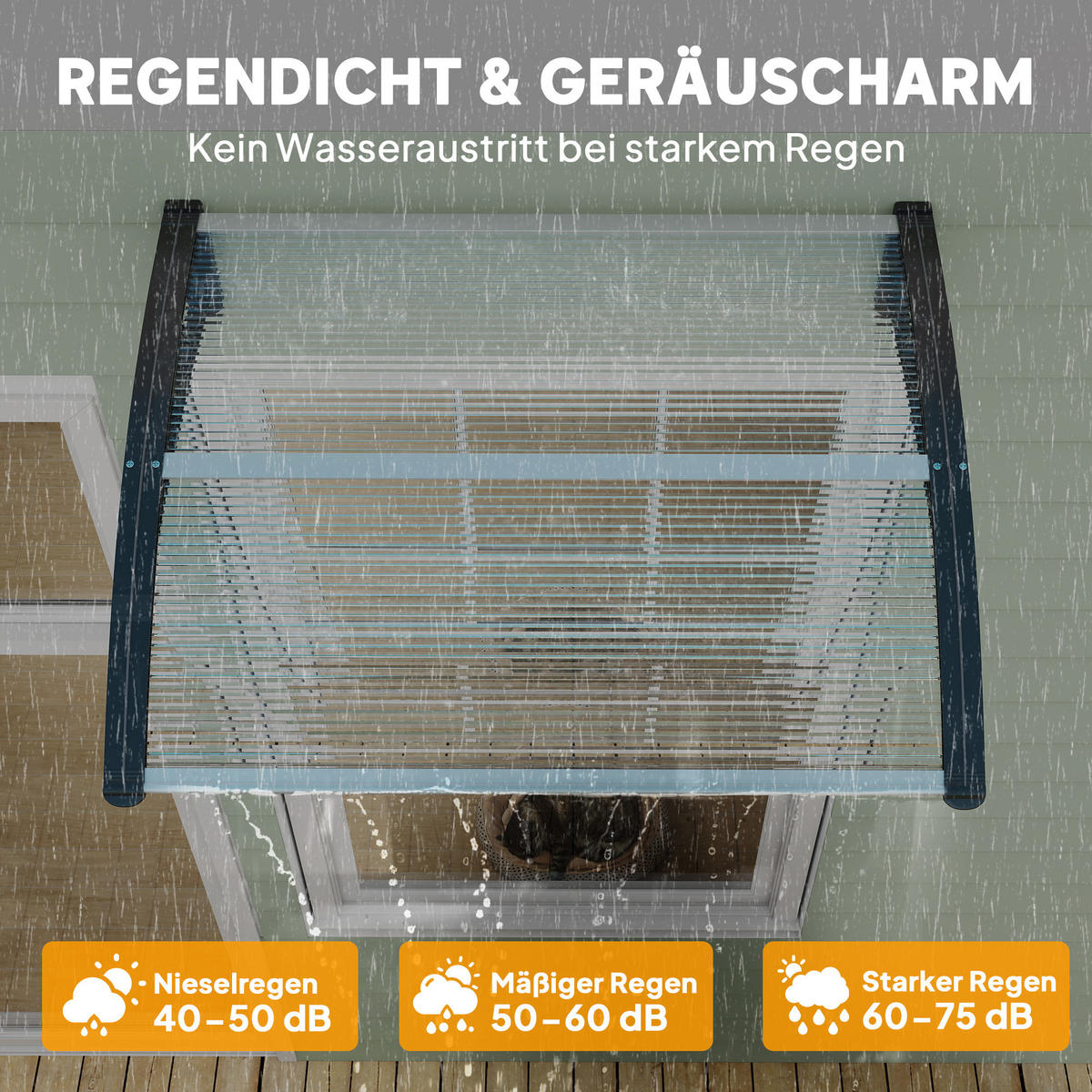 VORDACH DE-07398 Pultvordach aus Polycarbonat, 100x75 cm Transparent - Transparent/Schwarz, Kunststoff (75/23/100cm) - ComfortXL