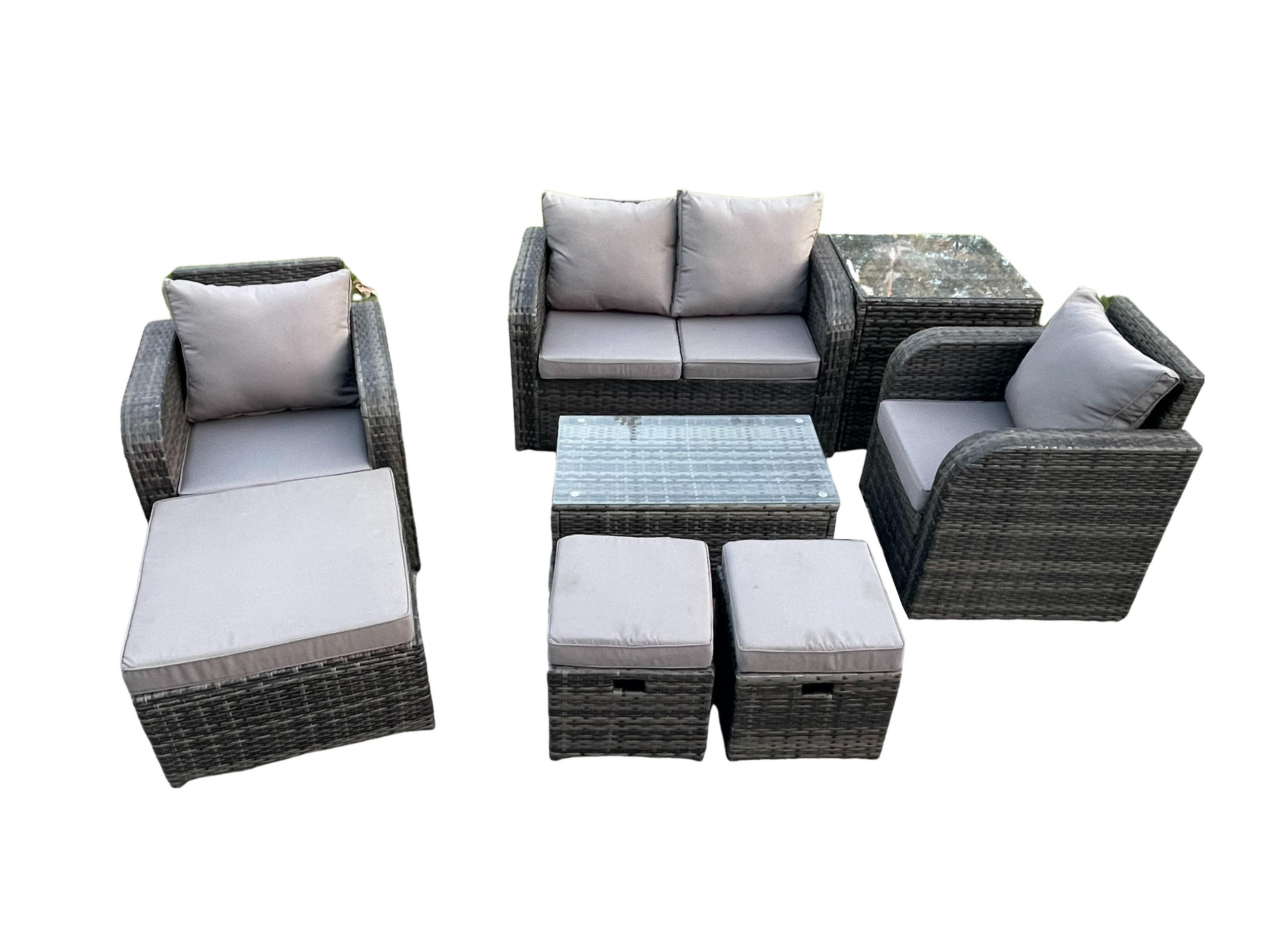 GARTENLOUNGE-SET Polyrattan Dunkelgrau 7-Sitzer - Dunkelgrau, Metall - Fimous