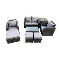 GARTENLOUNGE-SET Polyrattan Dunkelgrau 7-Sitzer - Dunkelgrau, Metall - Fimous