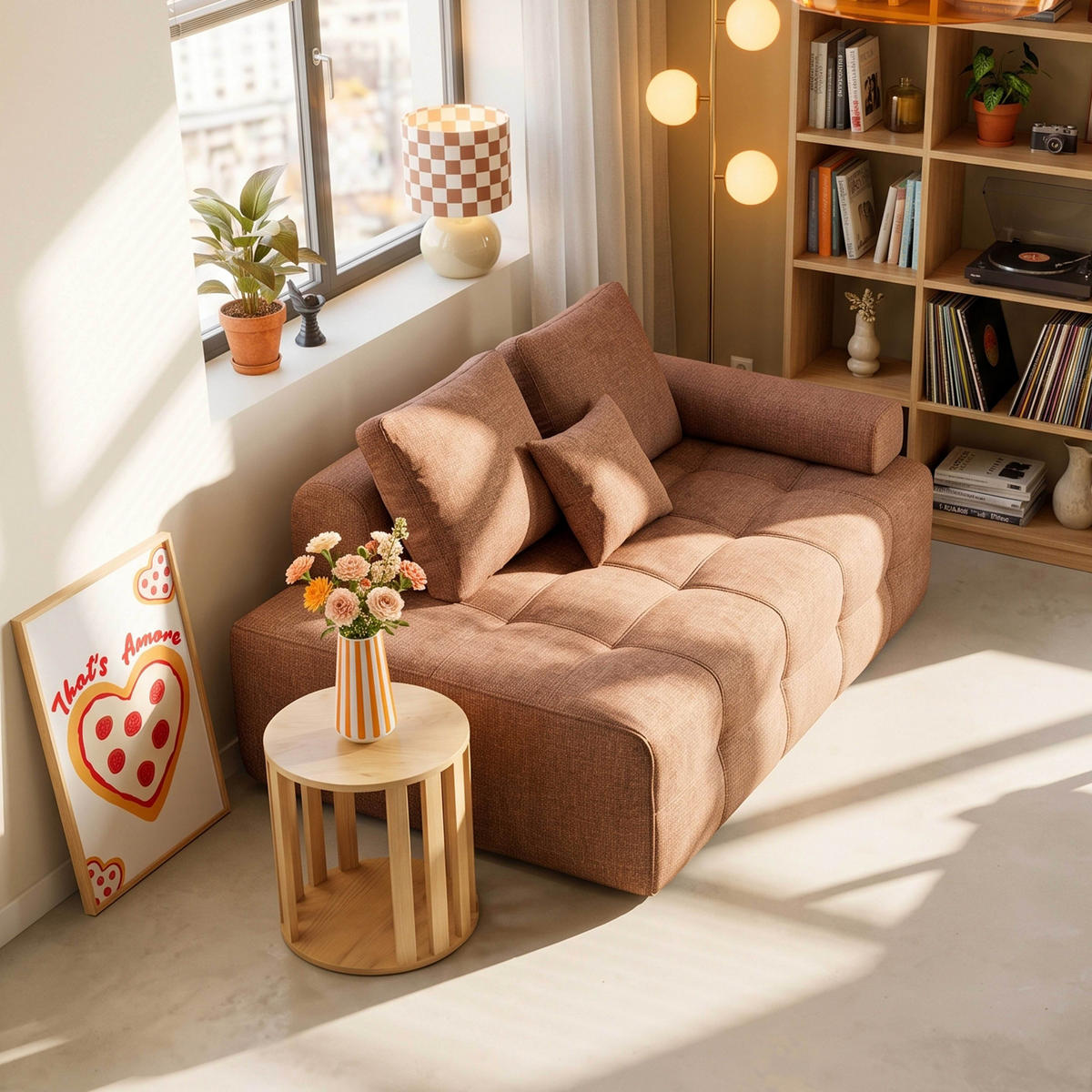 LINKER SESSEL, Terrakotta - Braun, Textil (140/65/112cm) - Oviala