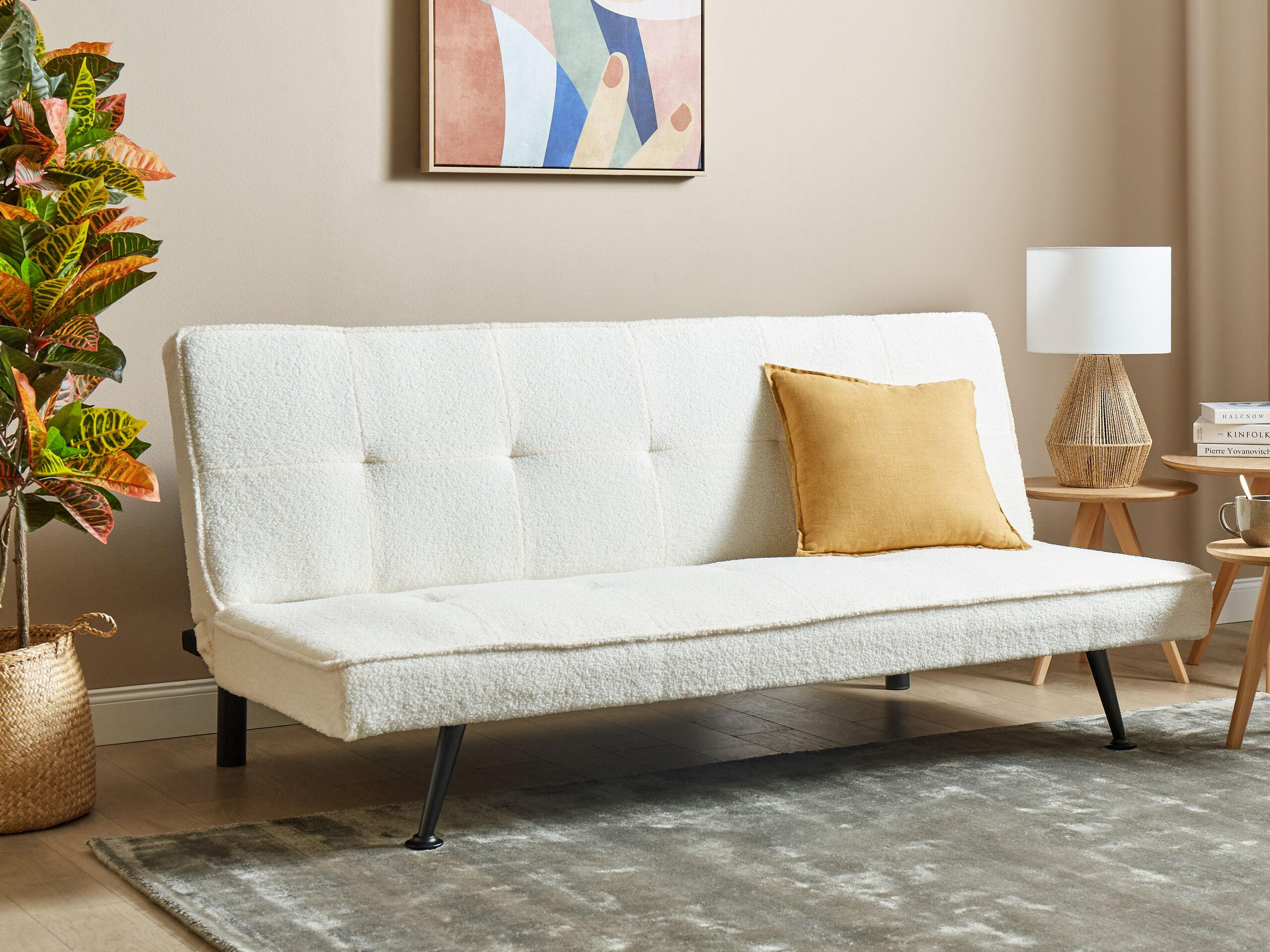 3-SITZER-SCHLAFSOFA Bouclé weiß Hasle - Schwarz/Weiß, Textil (168/77/88cm) - Beliani