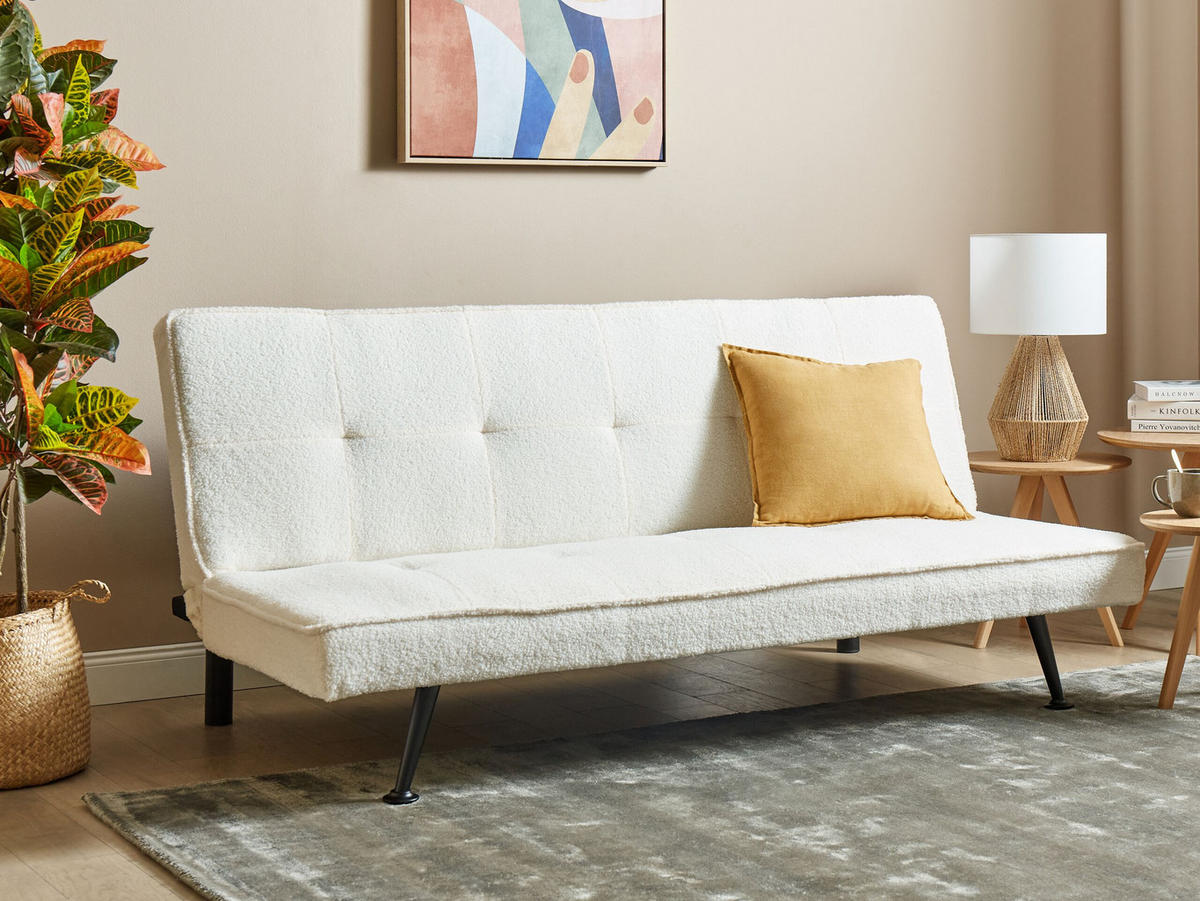 3-SITZER-SCHLAFSOFA Bouclé weiß Hasle - Schwarz/Weiß, Textil (168/77/88cm) - Beliani