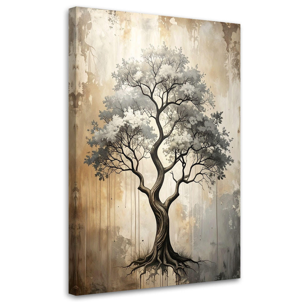 WANDBILD, Grunge Baum Abstrakt in Beige - Grau, Textil (30/45cm) - Feeby