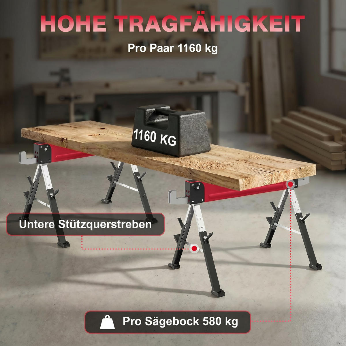 SÄGEBOCK 2er Set Metall EVA Rot - Rot, Metall (116/64/81cm) - HOMCOM