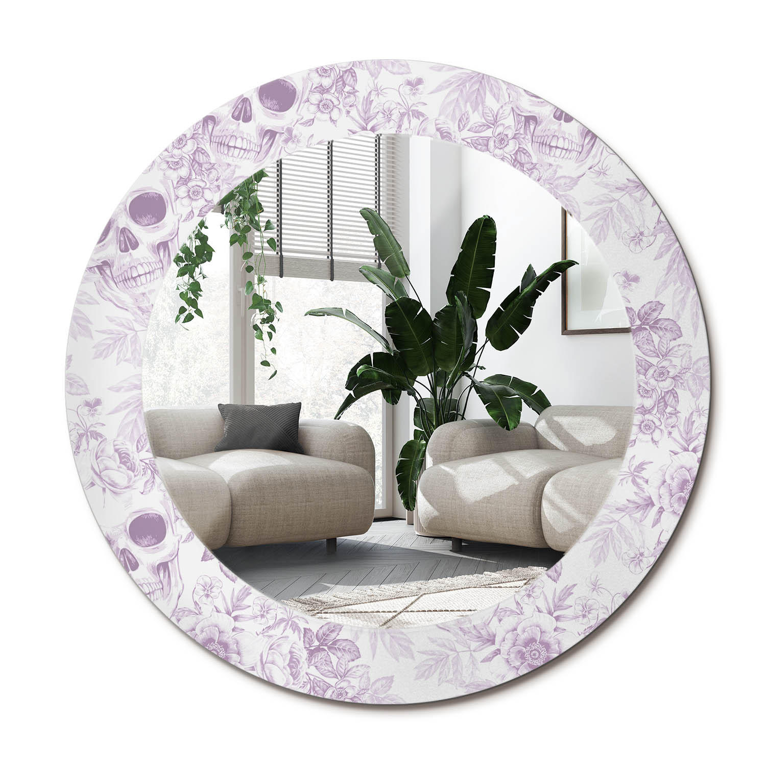 SPIEGEL Rund Ø 60 cm mit Aufdruck - Violett, Glas (60/60/0.4cm) - Wallfluent