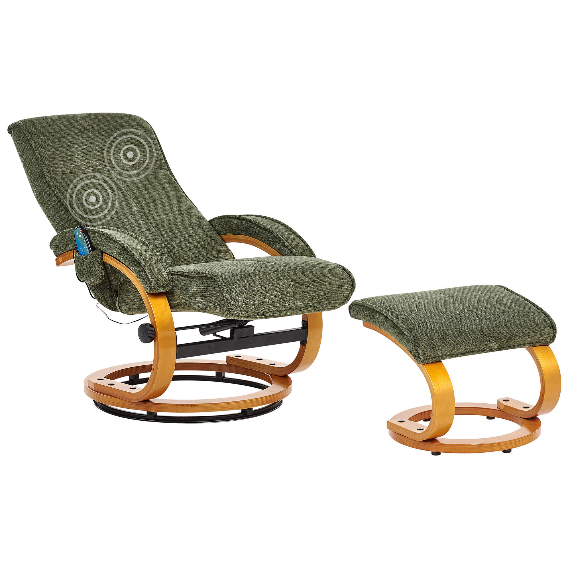 MASSAGESTUHL mit Fußstütze Stoff Grün Hero - Braun/Grün, Holz/Textil (51/102/80cm) - Beliani