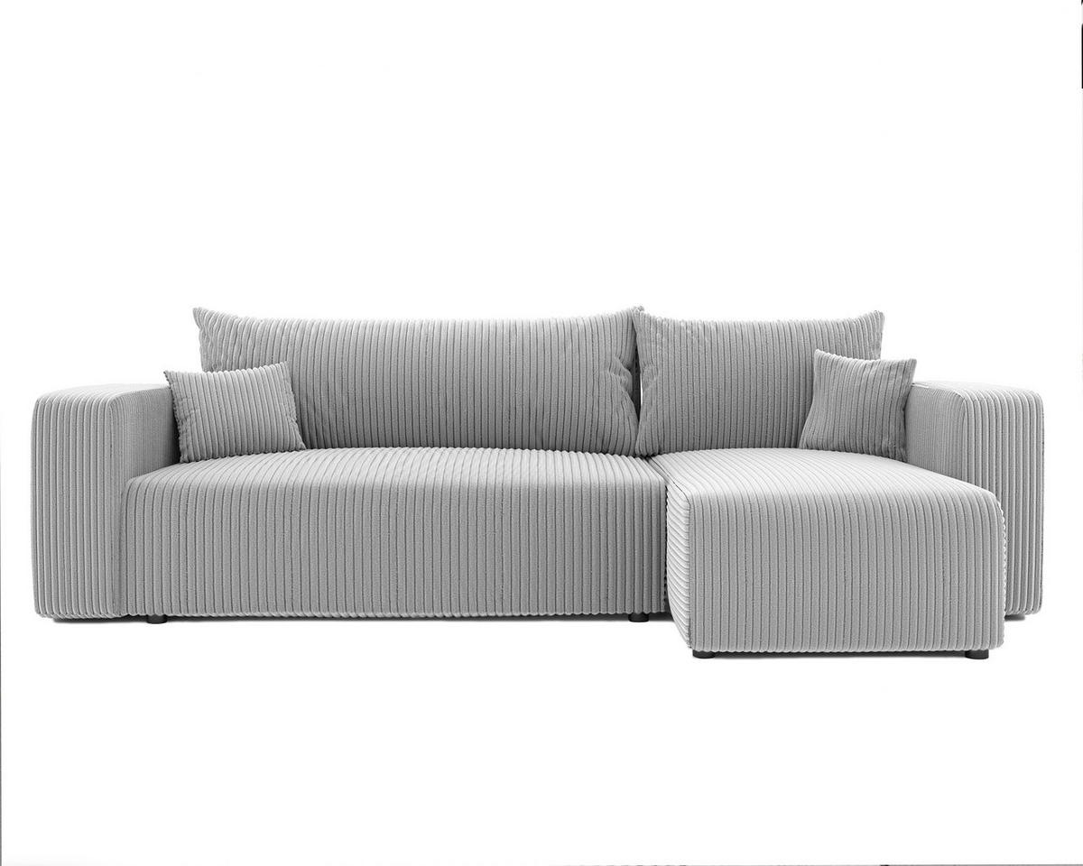 ECKSOFA Grau Cord-Stoff mit Bettkasten - Hellgrau, Textil (248/145cm) - Idohome