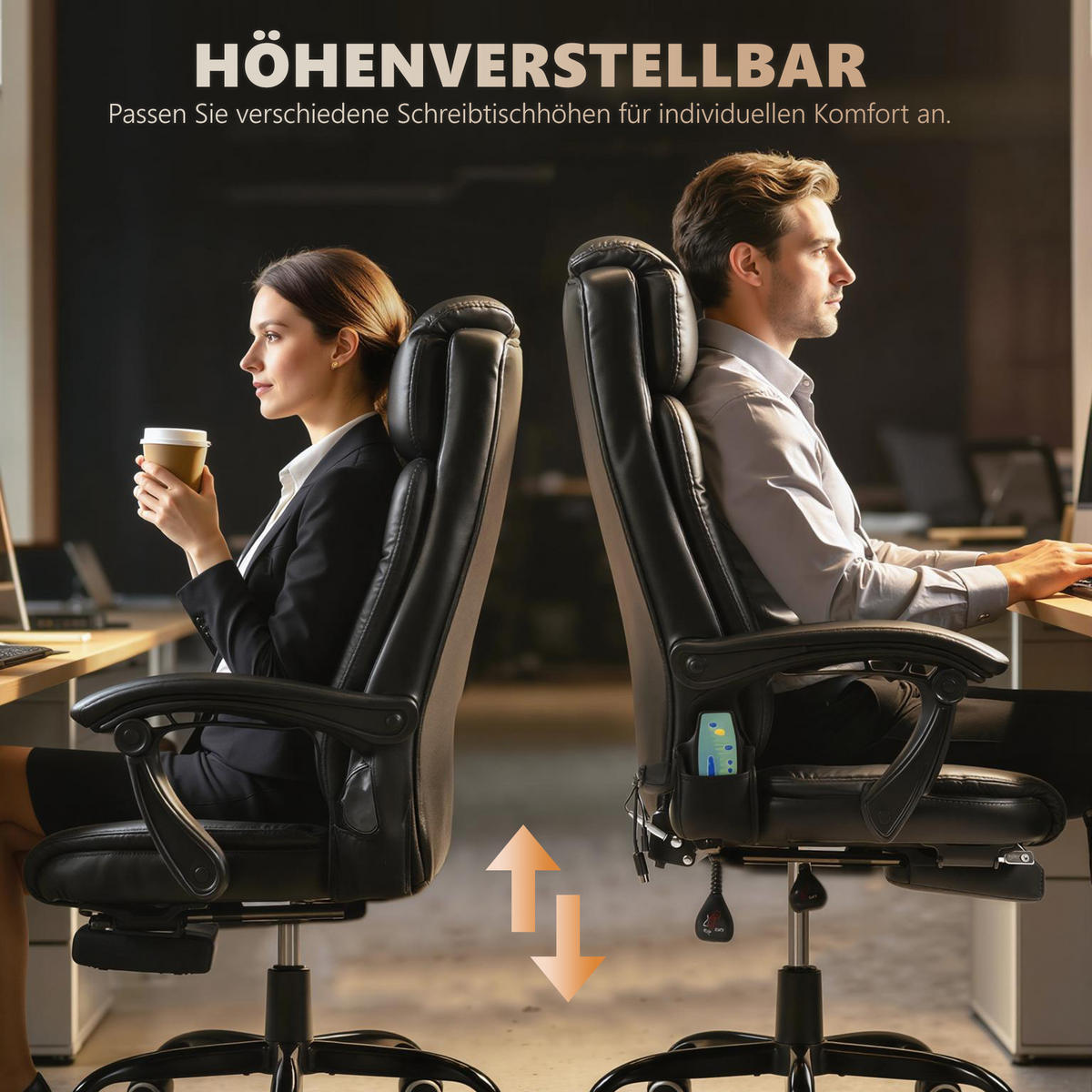 CHEFSESSEL DE-05259 mit 7 Massagepunkte, Fußstütze & höhenverstellbar - Schwarz, Metall (79/121/67cm) - ComfortXL