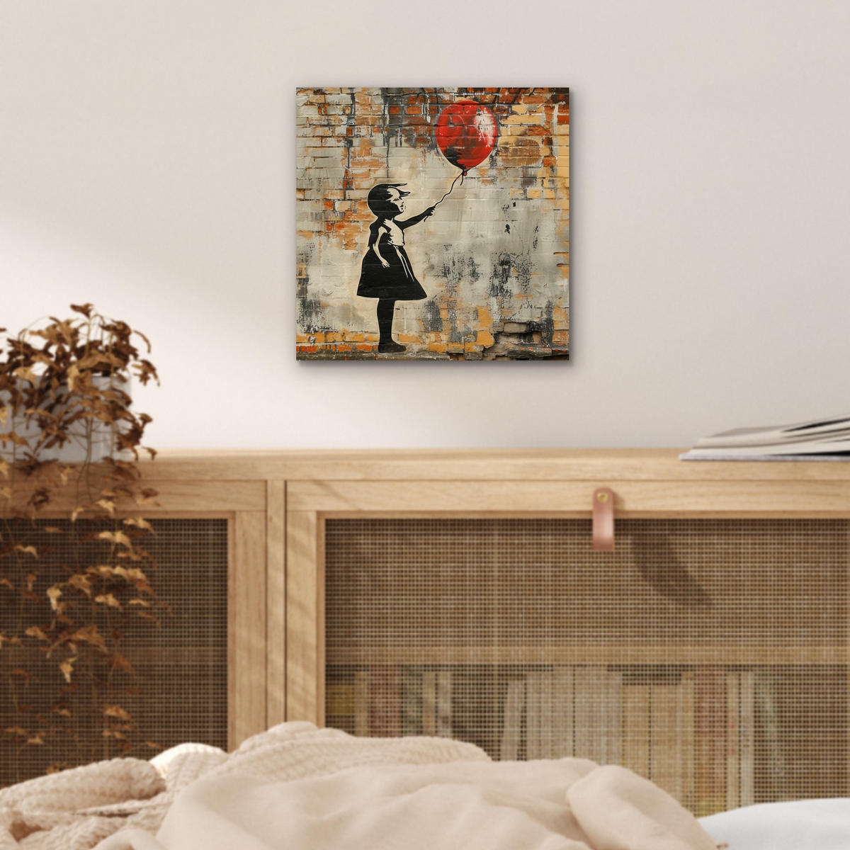 KOVOVÝ OBRAZ Graffiti - Banksy - Dievča - Street art 20x20 cm - piesková, kov (20/20cm) - MuchoWow