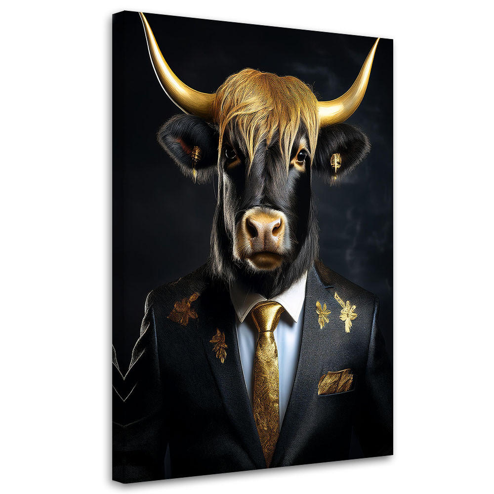 WANDBILD schottische kuh im anzug - Goldfarben, Textil (70/100cm) - Feeby