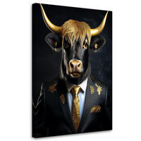 WANDBILD schottische kuh im anzug - Goldfarben, Textil (70/100cm) - Feeby