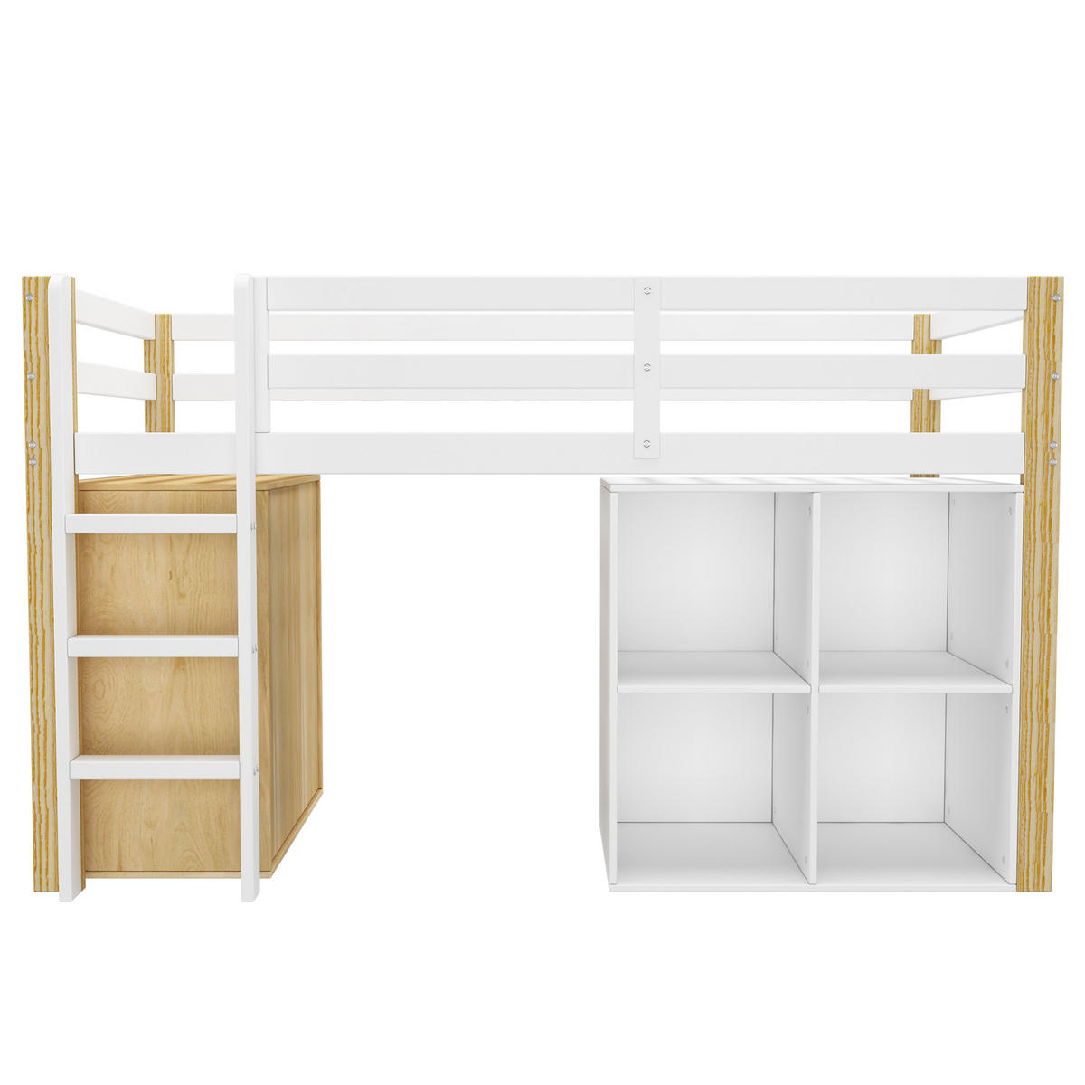 HOCHBETT 90/200 cm DE-00513, in Natur/Weiß, Stauraumschränken und Leiter - Weiß, Holz (90/200cm) - ComfortXL