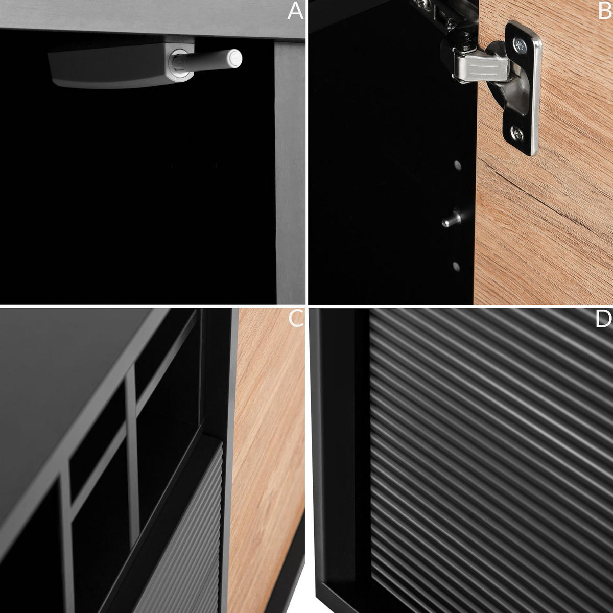 KOMMODE LOFTY Weineinlage, schwarz / Eiche natur - Eichefarben/Schwarz, Holzwerkstoff (151/84/41cm) - KONSIMO®