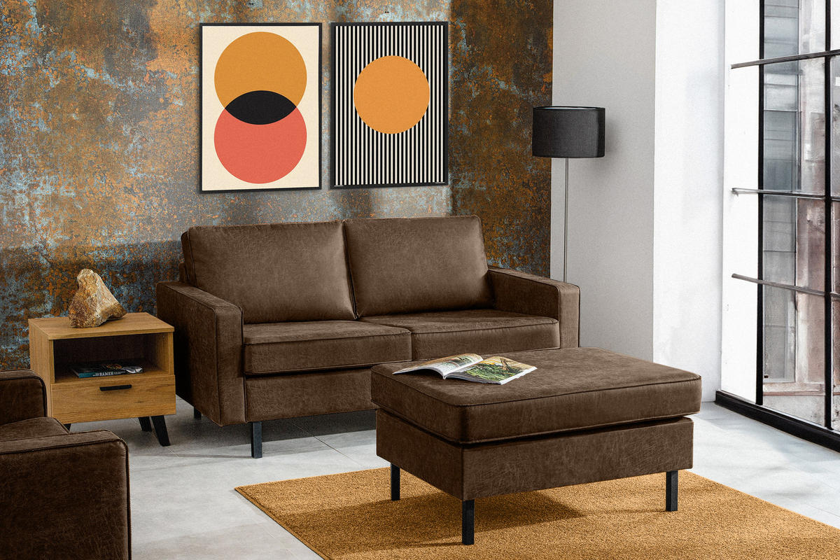 HOCKERSTUHL INVIA auf hohen Metallbeinen vintage, Lederoptik-Stoff, Dunkelbraun - Dunkelbraun/Schwarz, Textil (93/48/70cm) - KONSIMO®