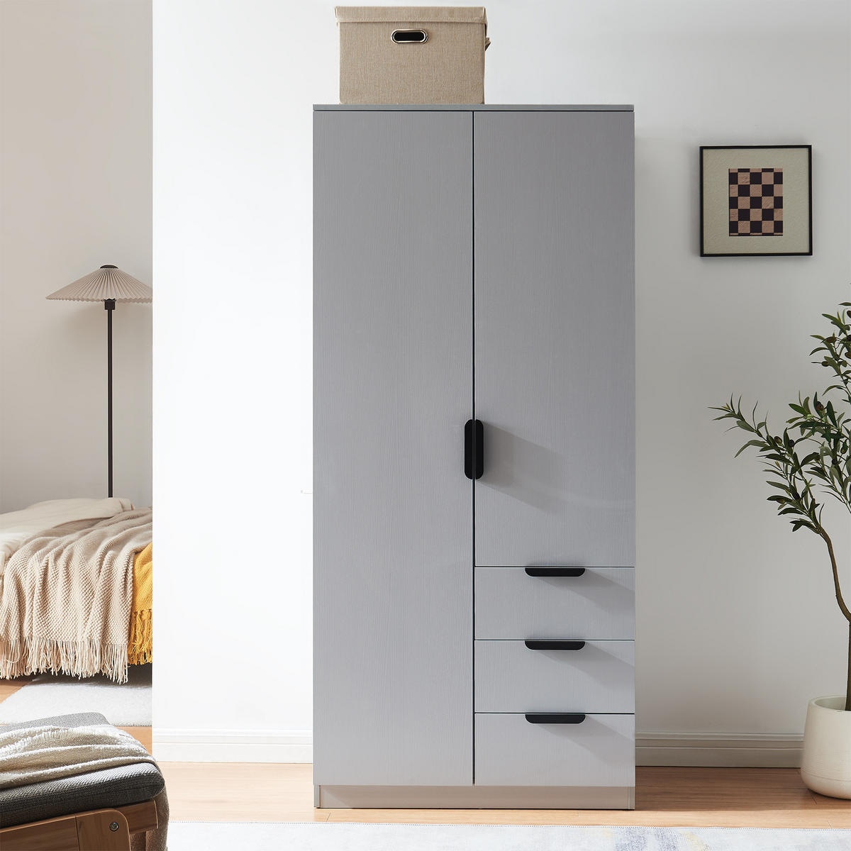 KLEIDERSCHRANK Eiselfing - Grau, Holzwerkstoff (80/176/52cm) - [en.casa]