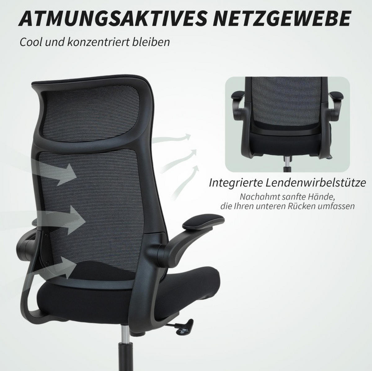 DREHSTUHL 64/108–118/65 cm Schwarz aus Kunststoff mit 3D-Armlehnen - Schwarz, Kunststoff (64/118/65cm) - OKMYHOME