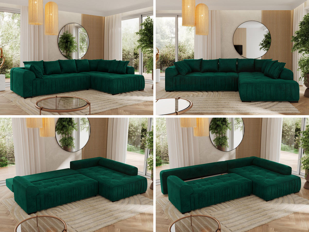 ECKSOFA ORTA Dunkelgrün Velvet - Links - Dunkelgrün/Schwarz, Textil (325/200cm) - MKS