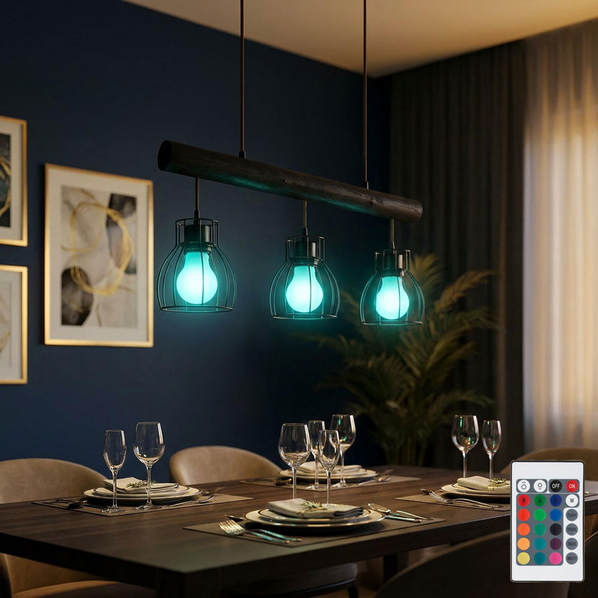 LED HÄNGELEUCHTE Holz Schwarz Metallgitter - Schwarz, Holz (60/13.6/140cm) - Globo Lighting